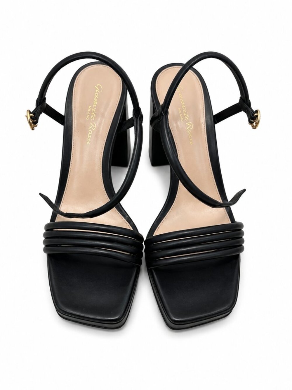 Gianvito Rossi Black Leather Strappy Block Heel Sandals